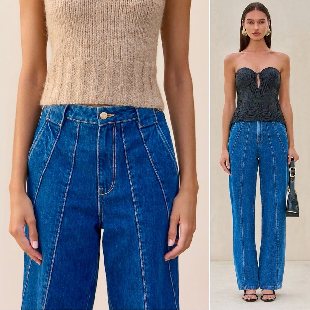 Cult Gaia Mey Wide Leg Jeans High Rise Seam Detail Denim High Waist Pants 29